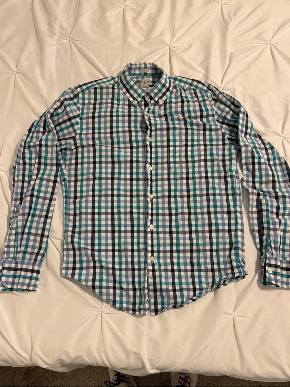 J. Crew Button-Down Plaid Shirt in Teal & Blue - Classic Men's Style